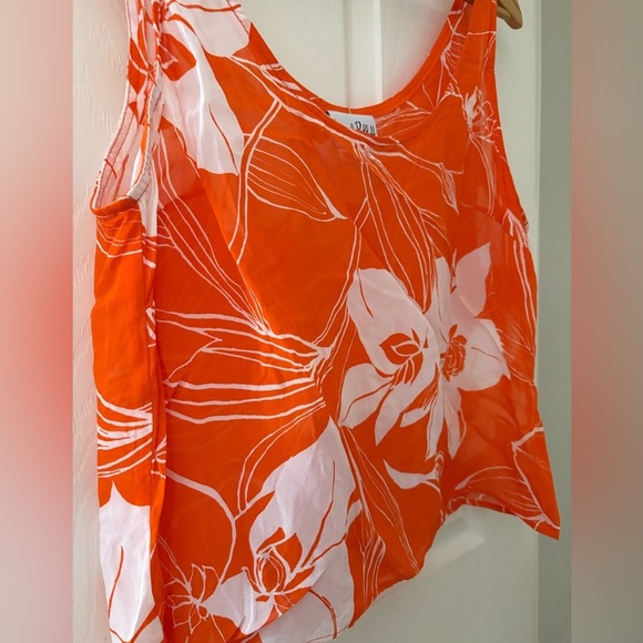 Joseph Ribkoff vintage sheer cropped tank size 16 orange floral top - Picture 2 of 9